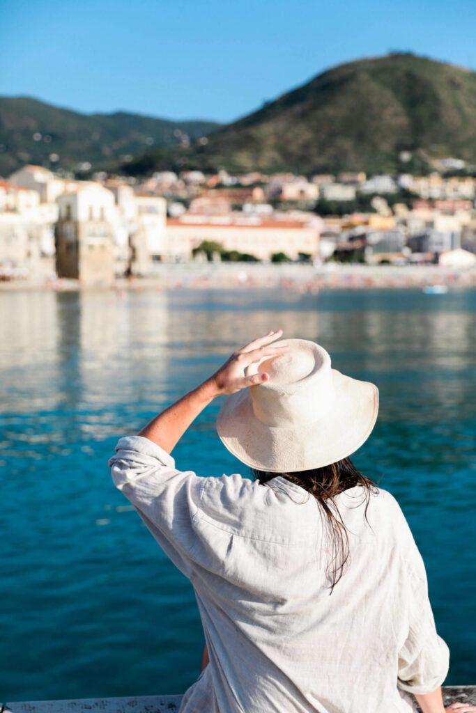 Woman looking at shoreline