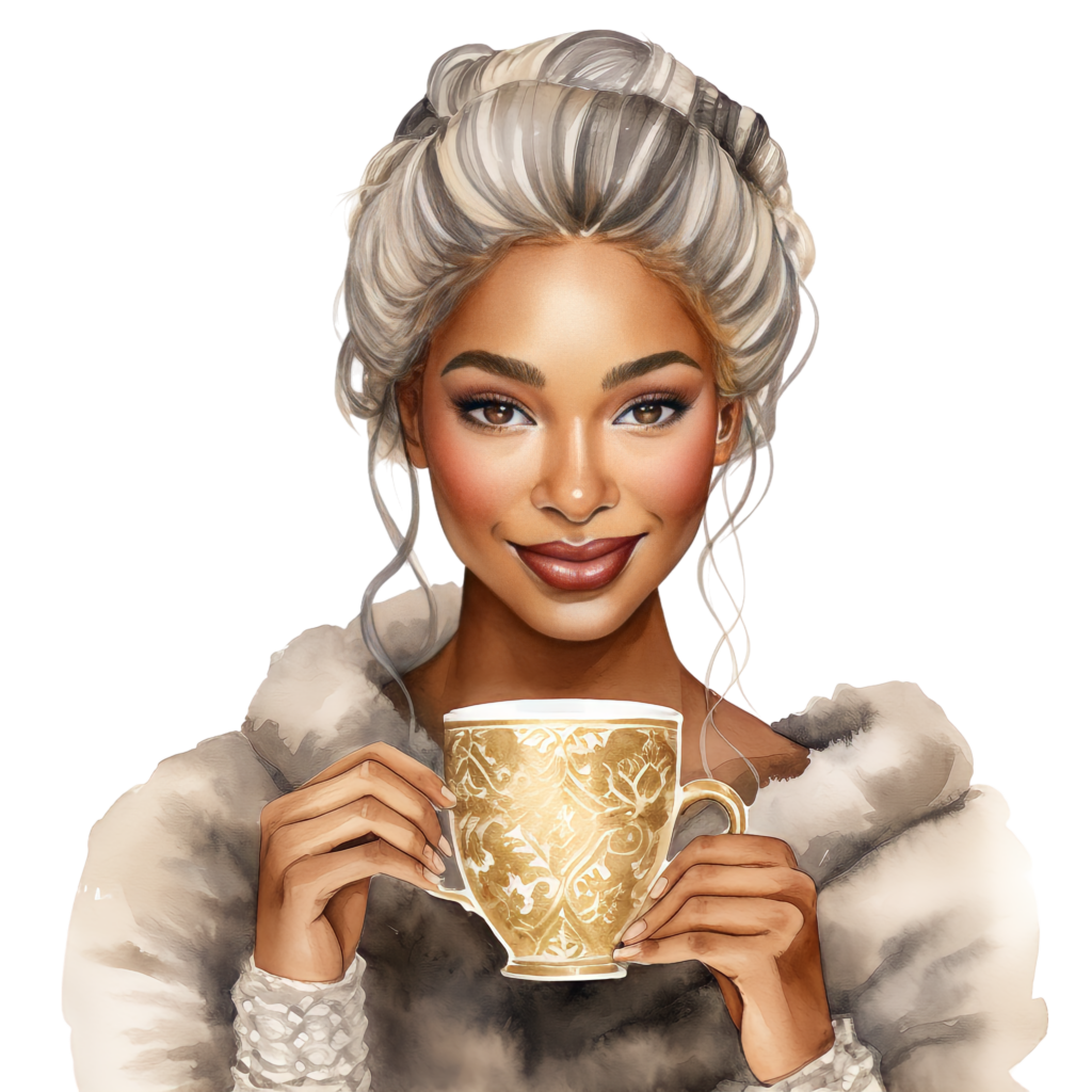 An illustration of a woman in comfy clothes holding a hot beverage, meant to symbolize winter comfort.