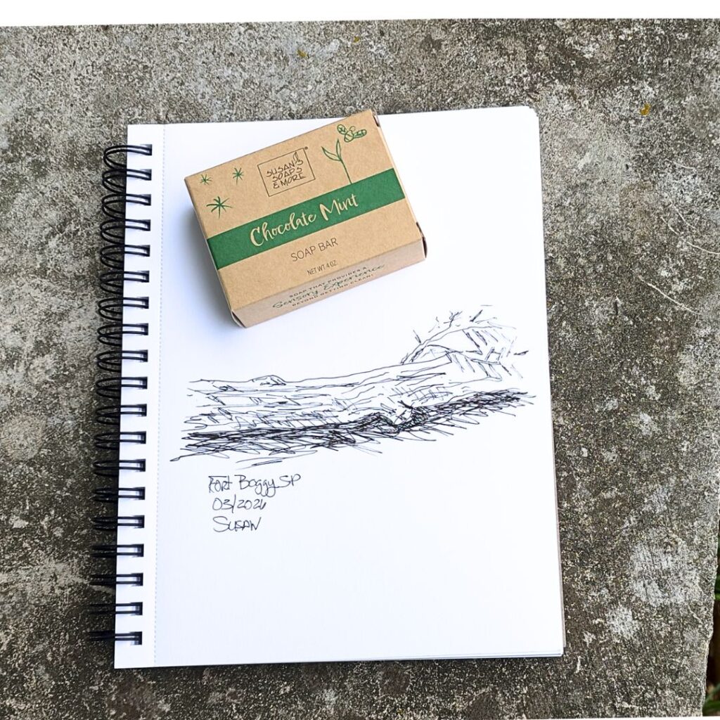 Fort Boggy State Park sketch and Chocolate Mint Soap