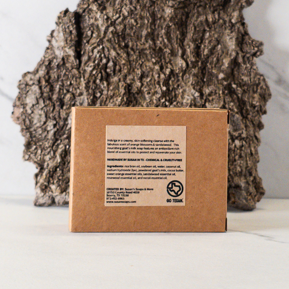 Orange Blossom & Sandalwood Soap Back Label